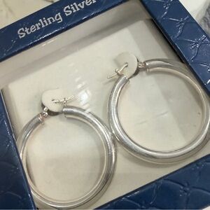 Sterling Silver Women’s Thick Hoop Earrings Classic Large Hoops